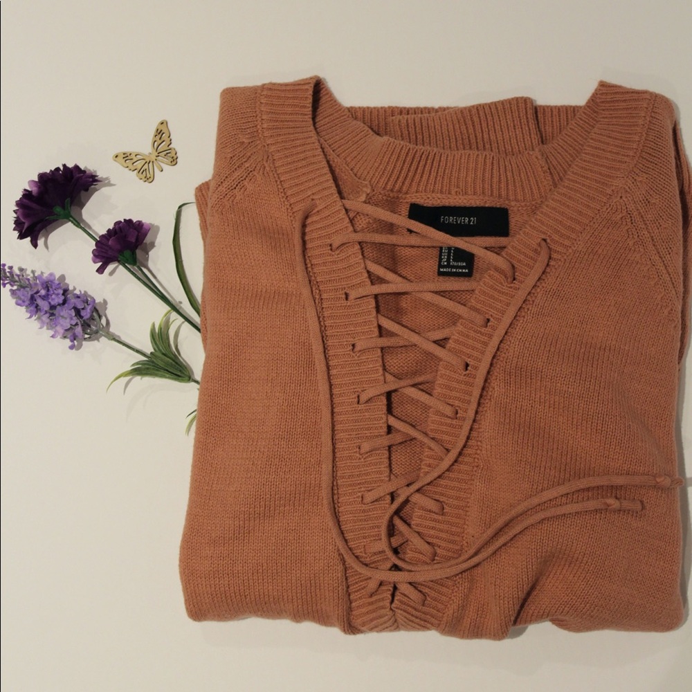 2/$15 Forever 21 Lace Up Front Knit Sweater